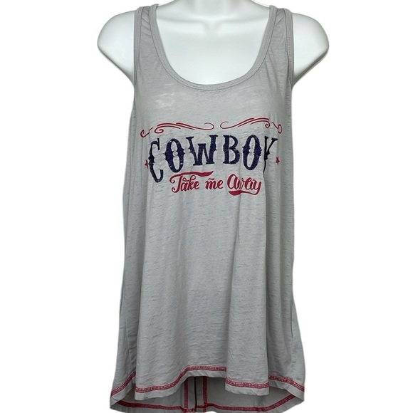 EUC ARIAT Women’s Distressed Tank-Top (COWBOY Take Me Away) Gray/Red Size XL - Picture 3 of 9